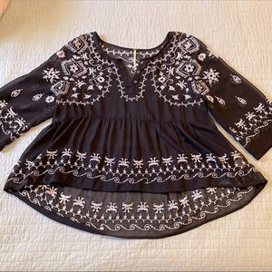 FREE PEOPLE Pennies Sequel Sheer Embroidered Top